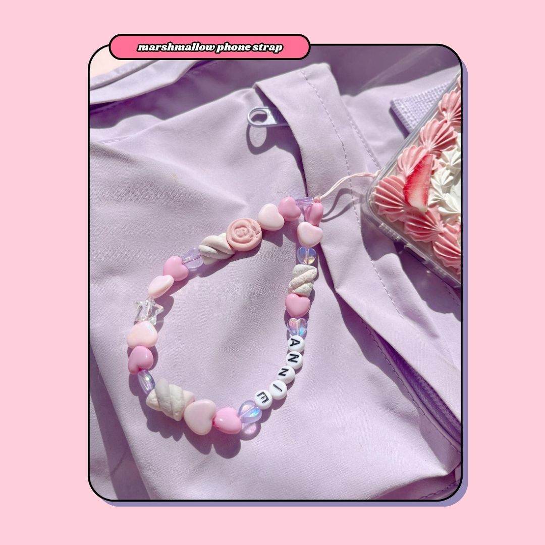 candy decoden Y2K friendship beaded phone strap with strawberries and marshmallows