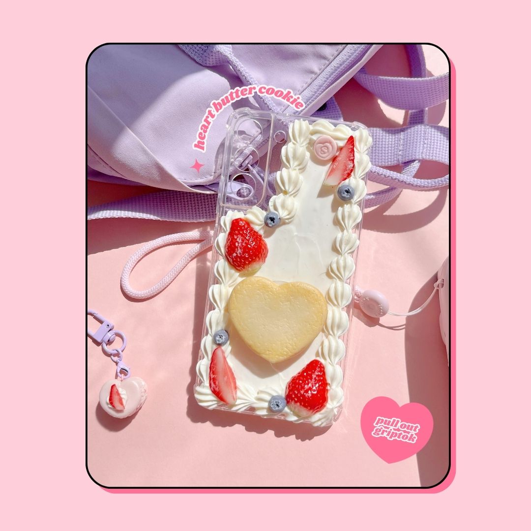 teddy bear heart butter cookie pull out griptok decoden phone case